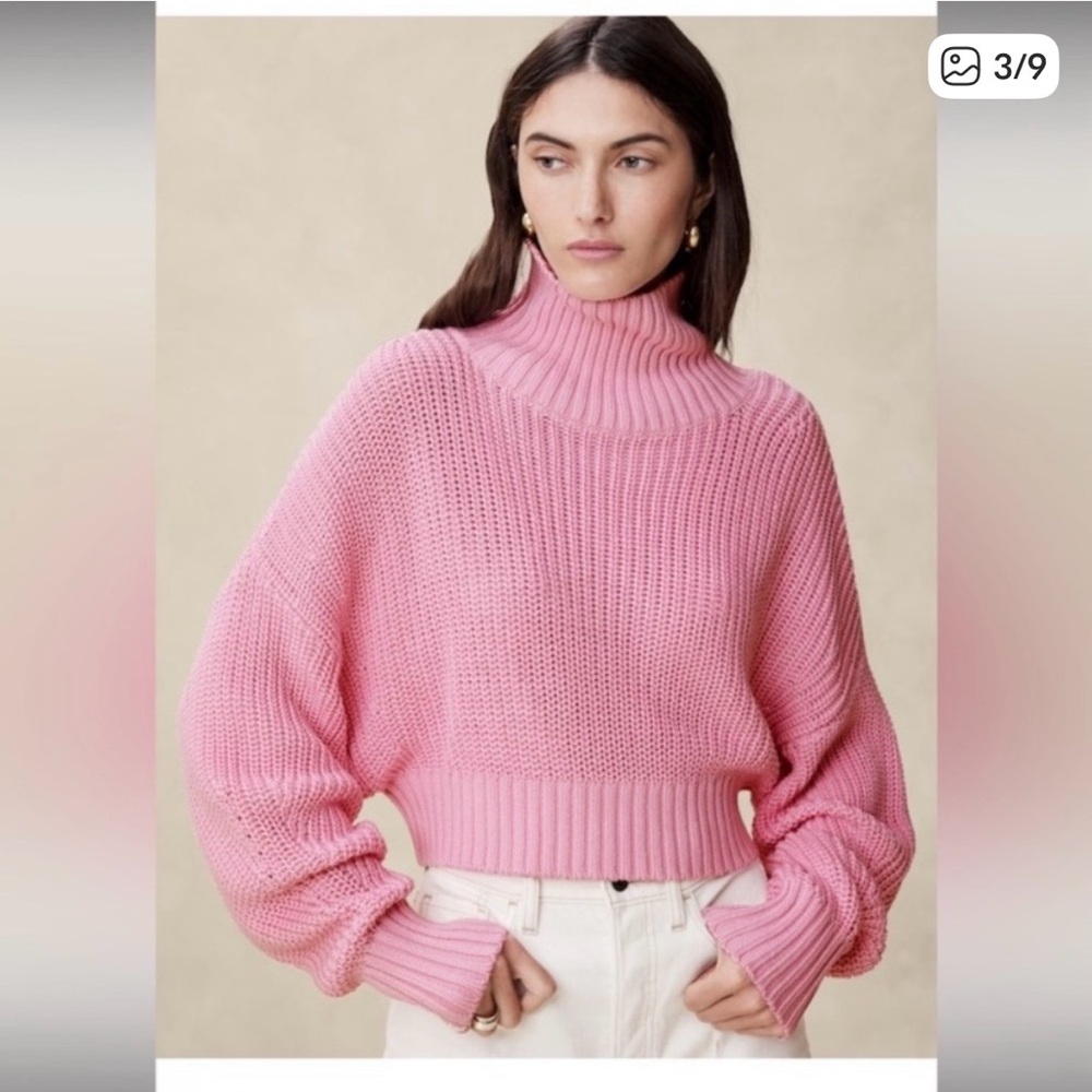 NWT Banana republic Janie cropped sweater pink turtleneck spring size Medium